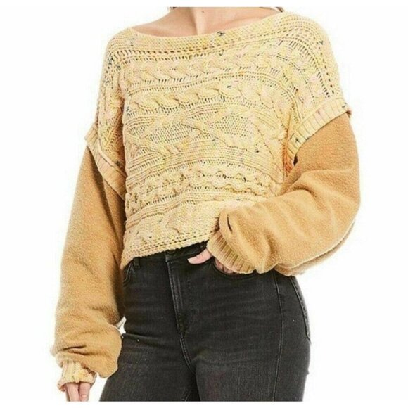 Honey Cable Knit Pullover Sweater in Honeycomb Combo Free People Medium NWT - Picture 1 of 10